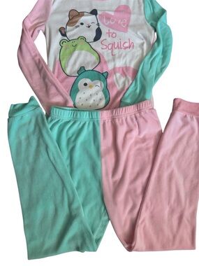 Squishmallows Pink & Mint Green Long-Sleeve Pajama Set with Cute Character Print